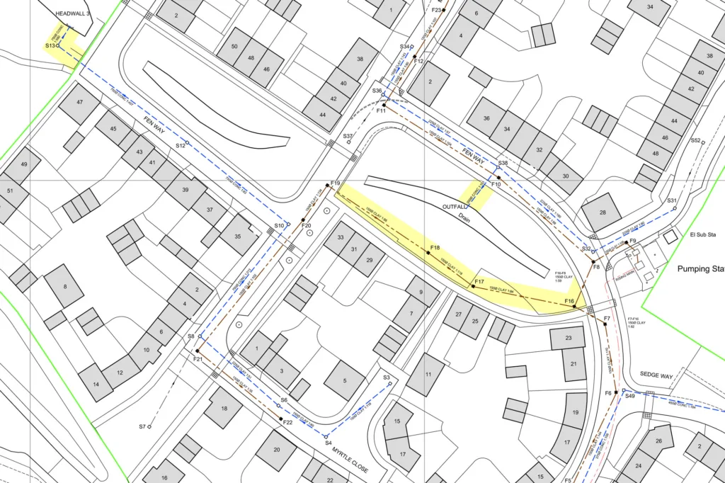 Plan of a housing development for a sewer as built survey