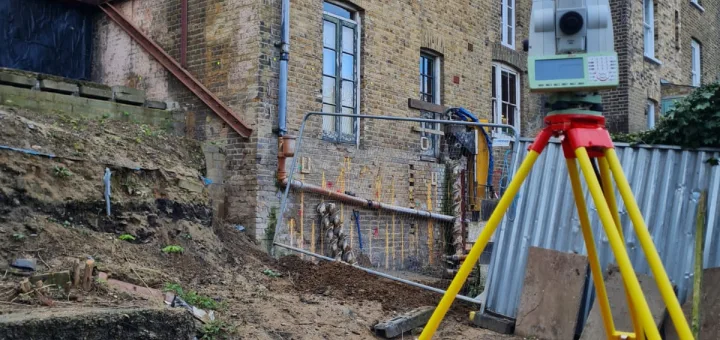 Site engineering survey on a house construction site